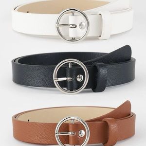 Bundle of 3 SHEIN Belts: Brown Black, White with silver buckle